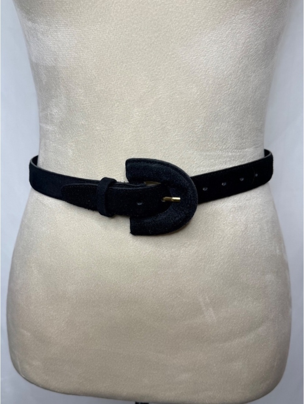 Vintage 90s Black Suede Leather Covered Buckle Belt S